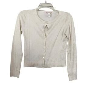 Bonpoint Girls Ecru Gold Splatter Lightweight Cardigan Sweater Size 12